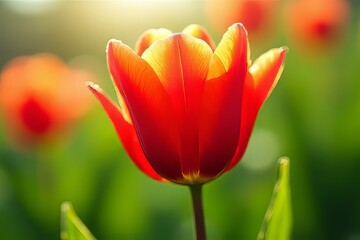 Vibrant Red Tulip in Spring Sunlight