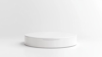 A white display stand with a glossy finish, surrounded by a bright white background and plenty of space for text overlays or product visuals.