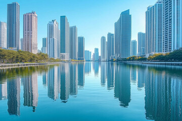 Obraz premium city skyline reflected in water