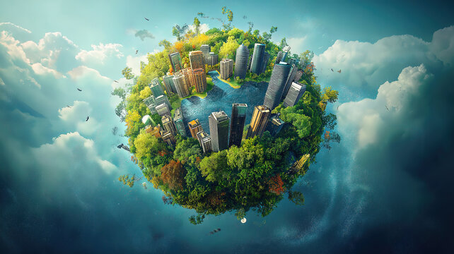Eco-friendly environment for Earth Day featuring clean rivers, green cities, and environmental