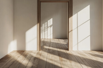 Fototapeta premium wooden floor white wall