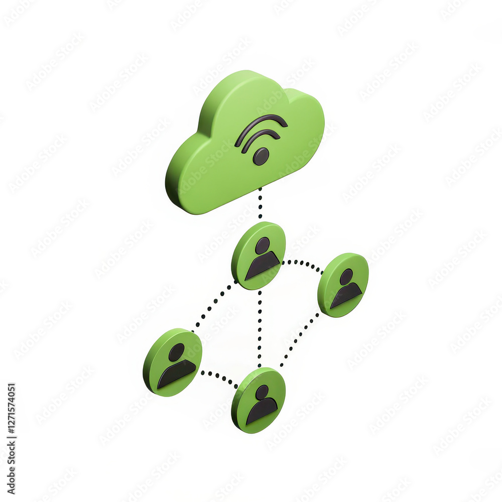 Poster minimalist cloud service icon with interconnected users, symbolizing digital communication and colla