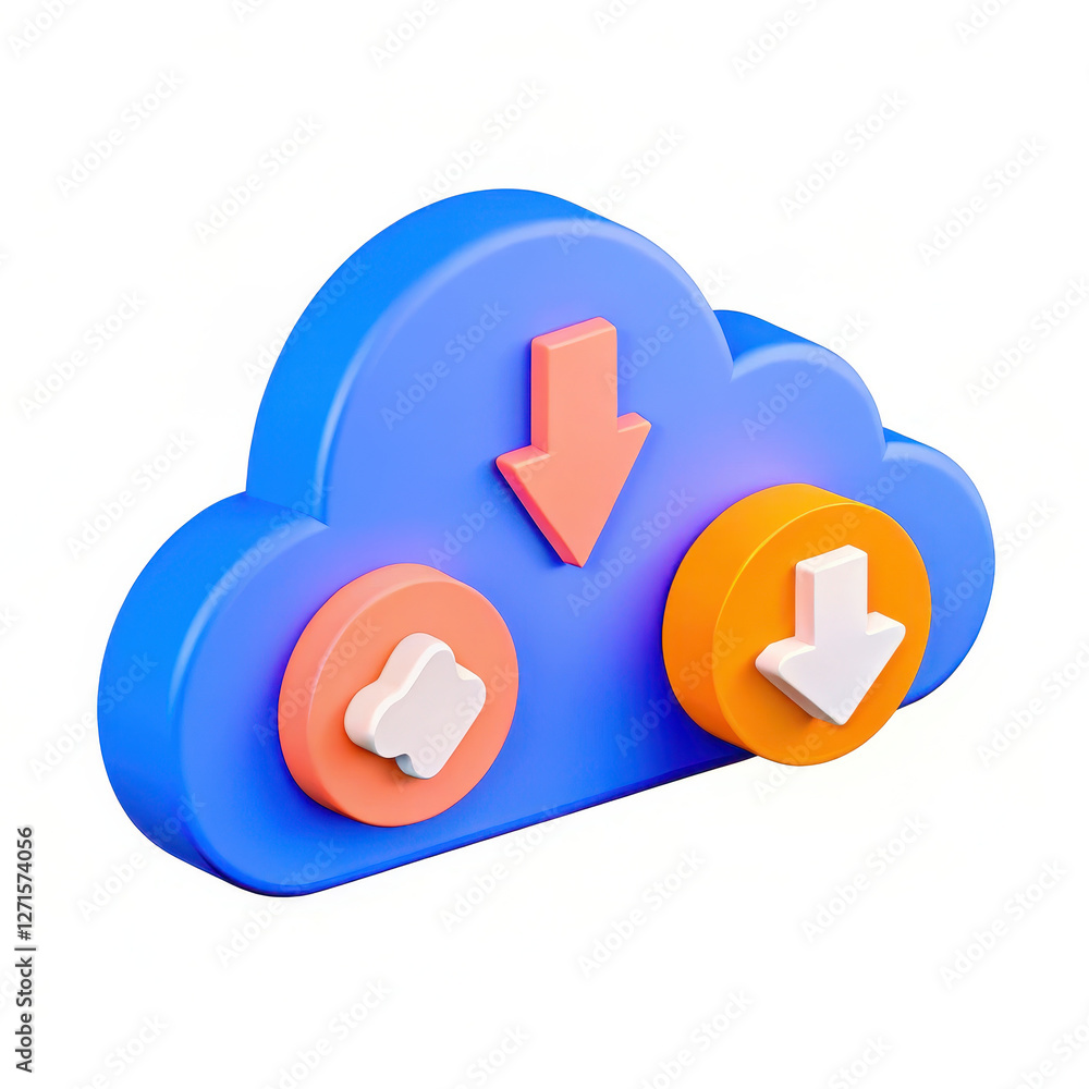 Poster colorful cloud symbol with download and upload arrows, representing data transfer