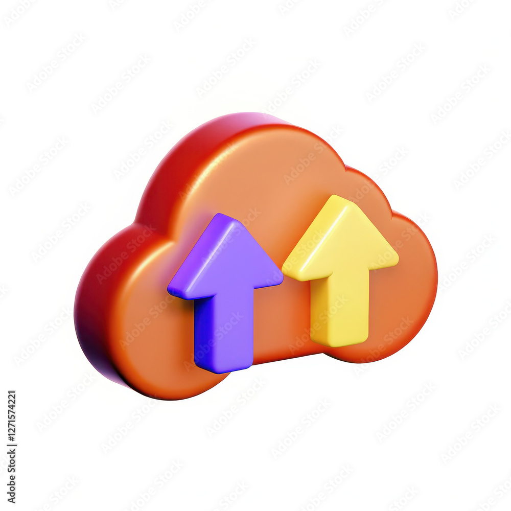 Poster colorful cloud with upward arrows symbolizes data upload and storage