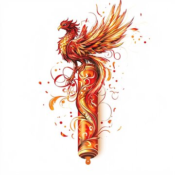 A single detailed firecracker with a phoenix design on a white background