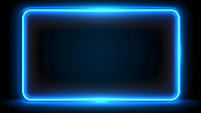 
A glowing blue rectangle with neon light border, rounded corners and light effects on a simple and plain dark background.