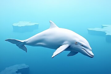 White Dolphin in Underwater Scene with Ice Floes