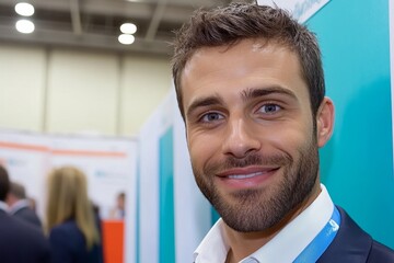 A corporate recruitment event with job seekers talking to hiring managers at booths