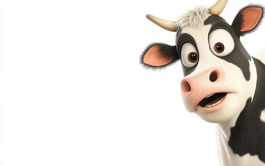 Cartoon cow character with surprised expression against a white background, ideal for children's media