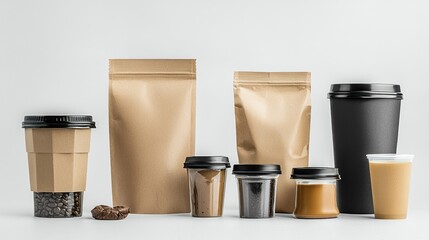 A vibrant collection of fast food drinks and snacks is beautifully arranged against a clean white backdrop, capturing the essence of casual dining on a sunny afternoon