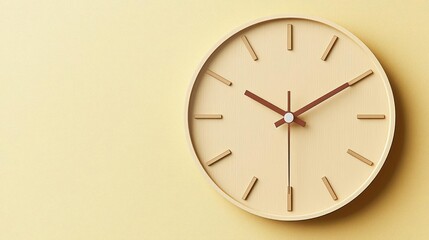 Beige Wooden Wall Clock on Yellow Background