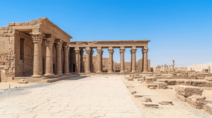 Ancient Stone Temple Ruins in a Desert Landscape