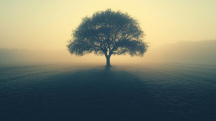 Obraz premium Majestic Lone Tree in Misty Morning Landscape with Soft Light