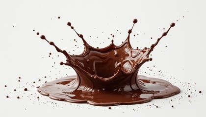 Rich Dark Chocolate Splash with Droplets on White Background Capturing Elegance and Fluidity of Liquid Chocolate