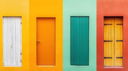 Vibrant Colorful Doors on a Building Facade