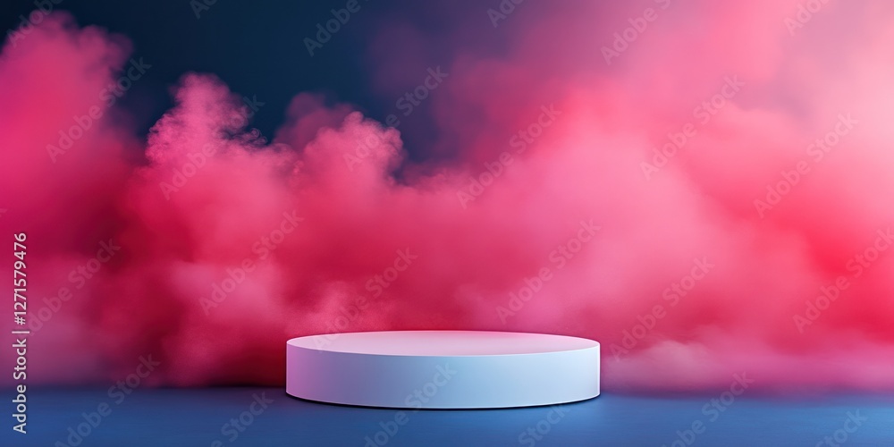 Poster this vibrant scene features a circular podium enveloped in red smoke creating a captivating atmosphe