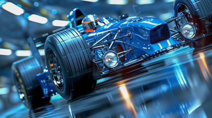Obraz premium High-Speed Blue Race Car in Motion