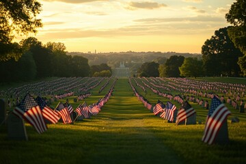Memorial Day Tribute: Aerial View of Arlington National Cemetery Adorned with Thousands of American Flags