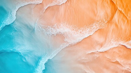 Fototapeta premium Beautiful ocean waves and sandy beach in stunning colors, aerial view of tranquil water, summer vacation, tropical paradise travel inspiration