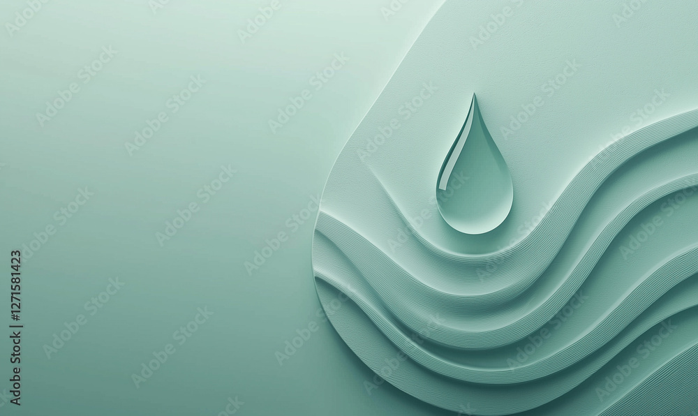 Poster abstract image featuring textured layers and a water droplet on a soft green background.