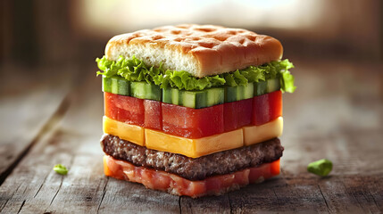 A Deliciously Stacked Gourmet Burger: Layers of Flavors and Textures