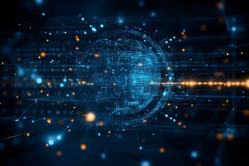 Obraz premium Digital background perfect for tech processes, neural networks, artificial intelligence, data transfer and encryption, digital archives, sound and graphic presentations, science, education