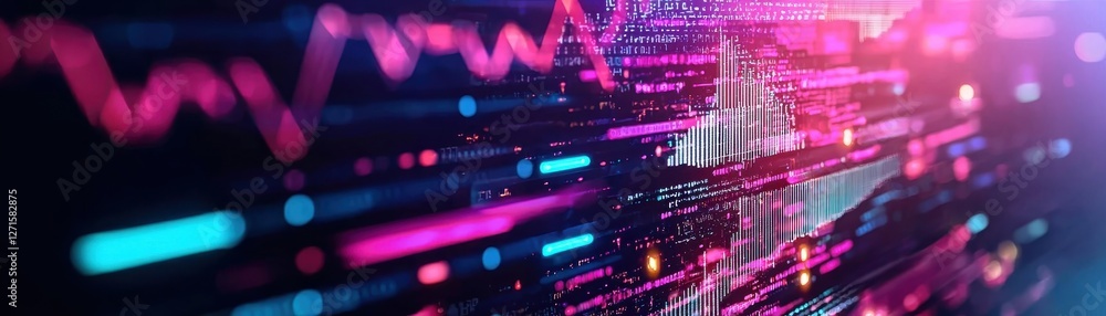 Poster a vibrant digital representation of data analytics, showcasing colorful graphs and lines that symbol