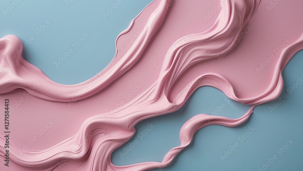 Poster smooth pink cream swirls over a light blue background, creating a soft and elegant composition with 