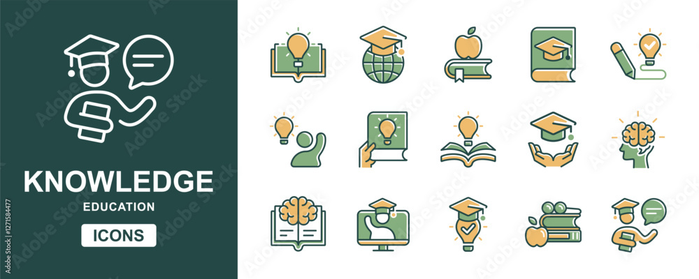 Aufkleber education knowledge cognition icon set success achievement creative innovation book light bulb smart