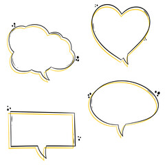 Set of vector speech bubbles, white background with yellow detail