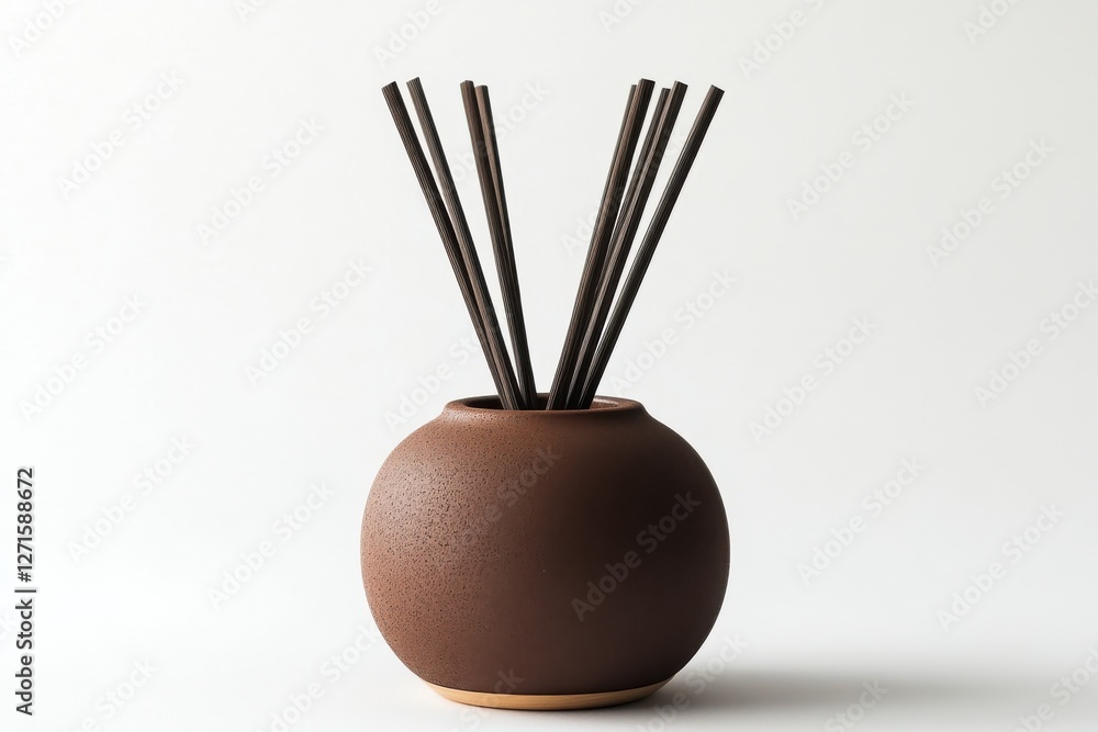 Poster minimalist ceramic vase with dark wooden chopsticks arranged thoughtfully for a stylish display in a