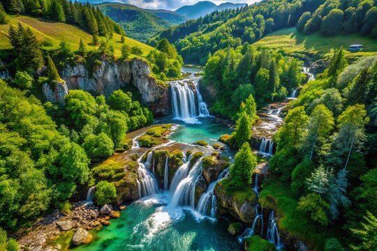 Aerial View of Tarn River Waterfall, Florac Trois Rivieres, France