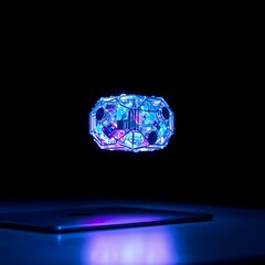 Futuristic Glowing Crystal Over Laptop