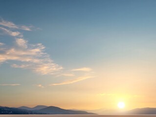 Fototapeta premium Serene Sunset Over Snowy Mountains Peaceful golden light bathes gently rolling hills. AI Generated