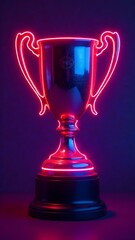 gold trophy cup, neon trophy, award, achievement, success, victory, prize, competition, celebration, winner, champion