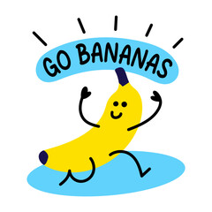 Go bananas typography sticker in cartoon style