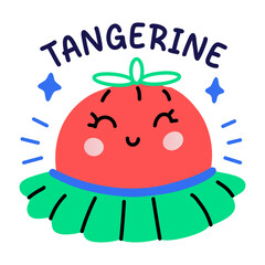 Tangerine fruit sticker in cartoon style