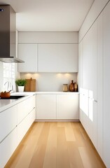 Kitchen decor with indoor plants. Bright, white kitchen with wood accents and natural light.