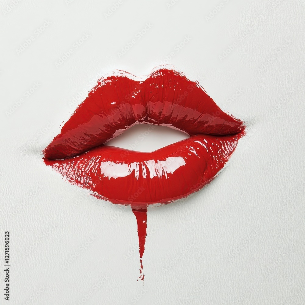 Aufkleber Bold red lips create an artistic statement on a white canvas showcasing modern makeup aesthetics