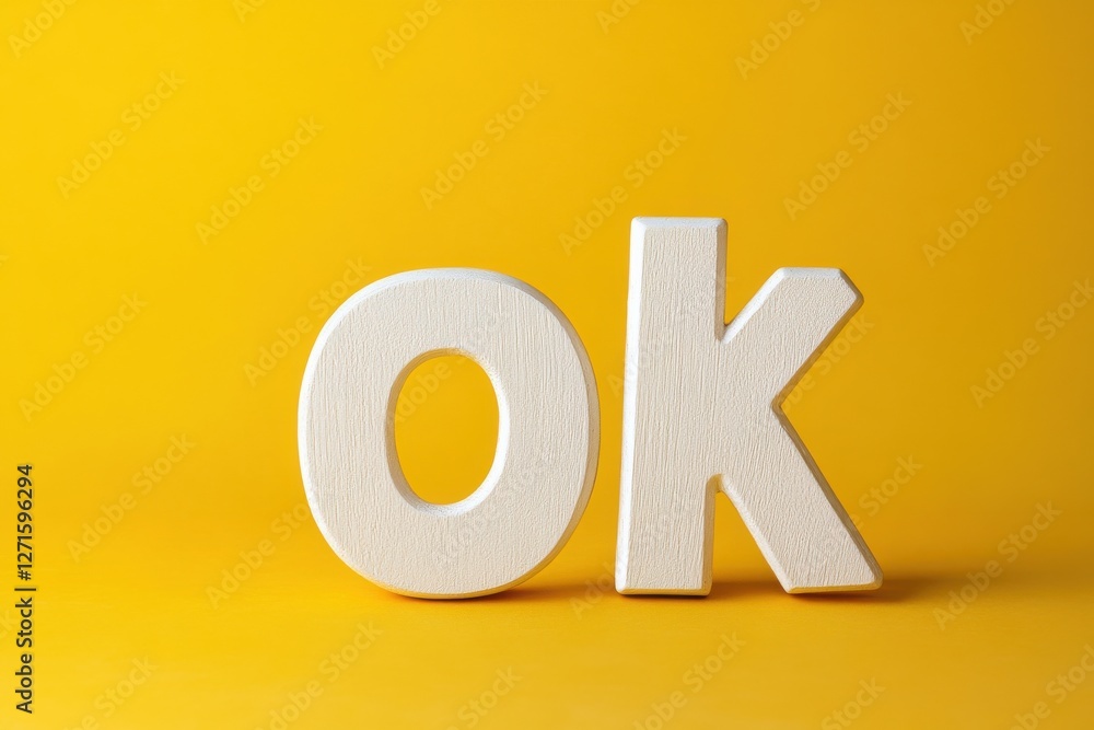 Poster creative display of the word ok in white on a vibrant yellow background showcasing a modern design c