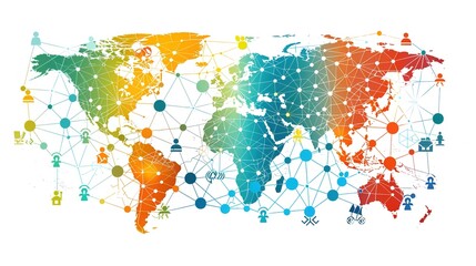 Fototapeta premium Revolutionizing Global Communication Networks: Interconnected Business Nodes and Human Resources Collaboration Across Worldwide Platforms – Enabling Seamless Digital Connectivity, Cross-Border Teamwor