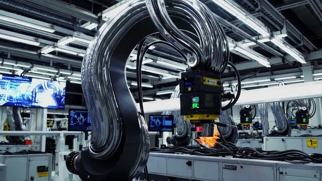 Locksmith in special clothes and goggles works in production. Metal processing with angle grinder. Sparks in metalworking