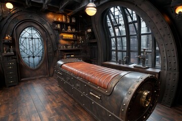 A steampunk medical laboratory, where scientists in brass goggles create mechanical cures for diseases