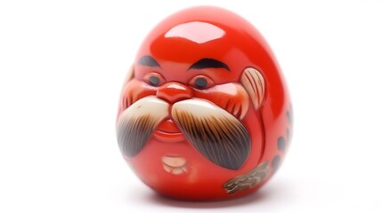 Red Daruma doll, Japanese lucky charm, isolated, white background, good luck symbol.