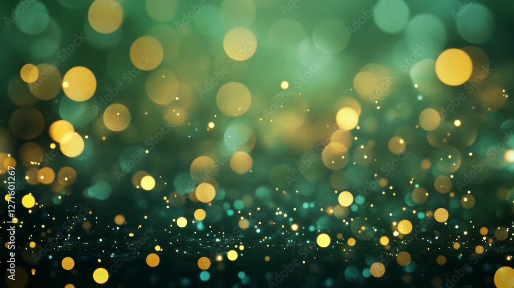 Poster abstract bokeh background of teal and gold. use for a festive or celebration theme