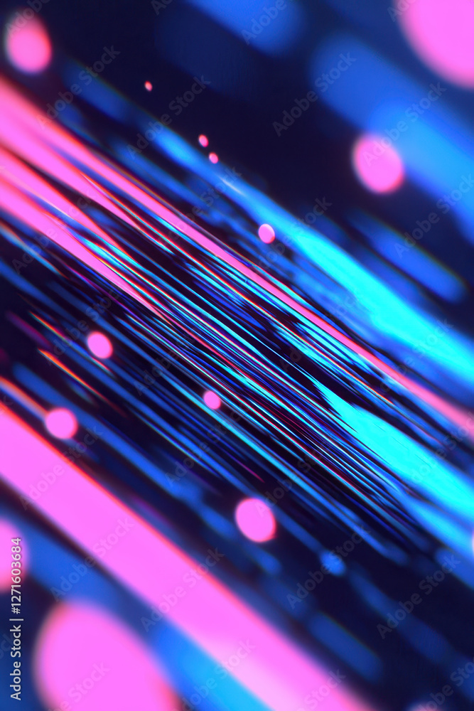 Poster explore a dynamic and colorful abstraction of technology: a vibrant presentation of light and motion
