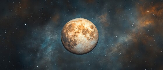 Naklejka premium Full Moon in Space with Starry Background - Realistic Cosmic Scene for Astronomy Themes and Science Illustration