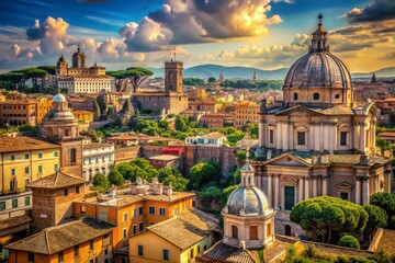 Fototapeta premium Ancient Rome Summer Aerial View: High-Resolution Stock Photo of Imperial Cityscape