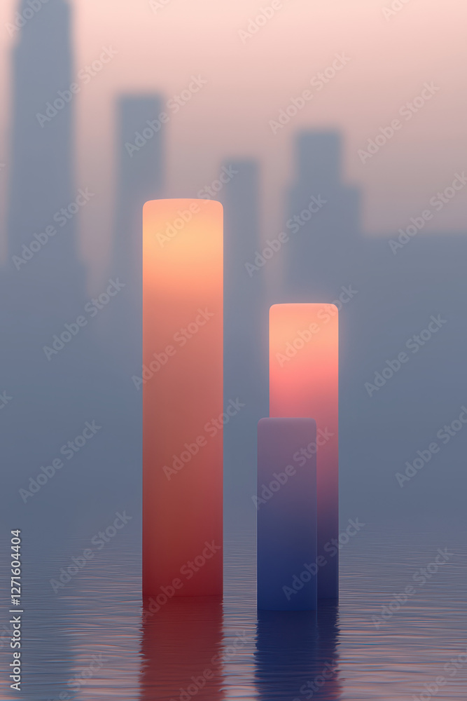 Poster experience serenity: a dreamlike landscape with gentle gradient columns reflecting tranquil waters i
