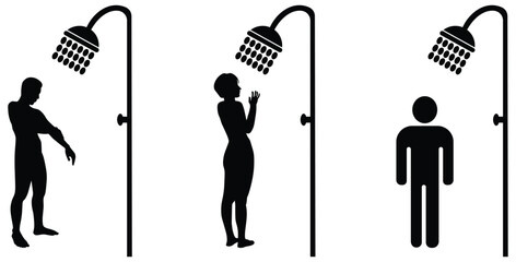 Shower Icon Silhouettes with Different Figures. Isolated On Transparent Background.